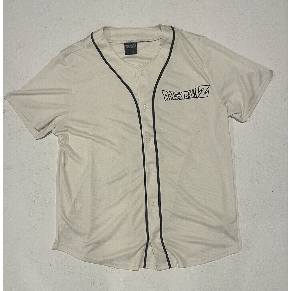 NEW Dragon Ball Z Goku Baseball‎ Jersey White Mens Button Size Large NWOT